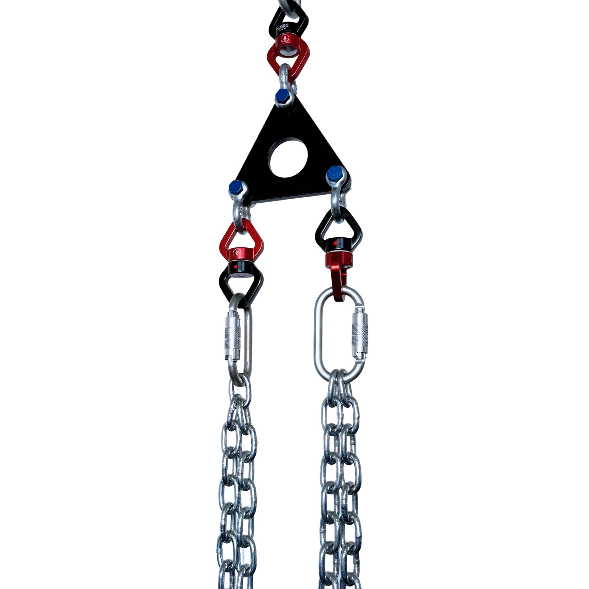 Aerial chains by Aerial Obsessed rigged with a rigging plate and auto-locking carabiners